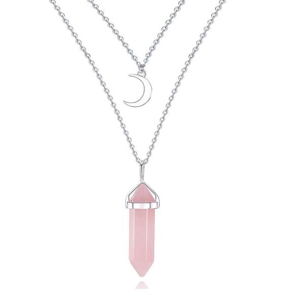 NWT The Crystal Babes Magic Necklace - The Magnetic (Rose Quartz) - Silver - Picture 2 of 3